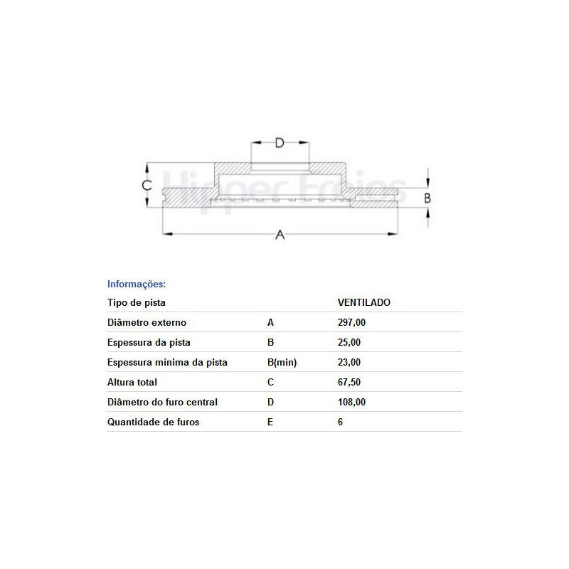 DISCO FREIO DIANTEIRO - HIPPERFREIOS - HF511