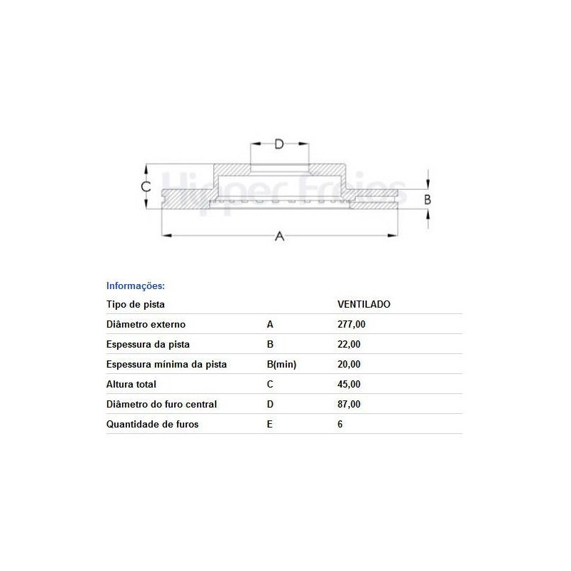 DISCO FREIO DIANTEIRO - HIPERFREIO - HF200A