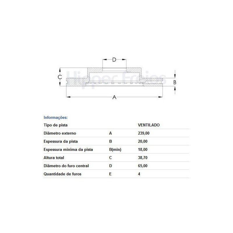 DISCO FREIO DIANTEIRO - HIPERFREIO - HF02A